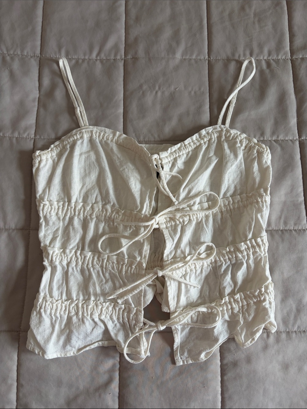 H&M White Tie-Front Cropped Tank Top